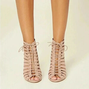 Pink forever21 cut out lace up heels